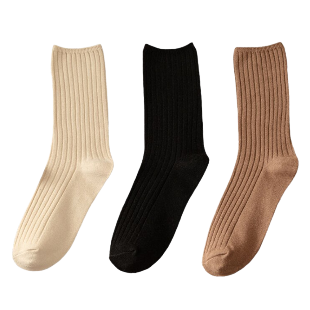 3 Pairs Ribbed Cotton Socks for Women